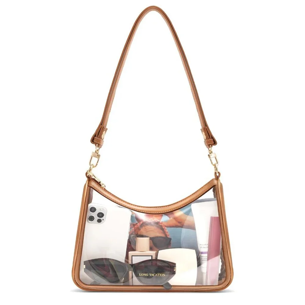 Clear Stadium Shoulder Bag with Anti-Theft Zipper & RFID Holder